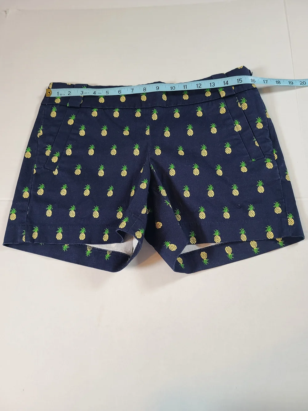 J. Crew Womens 6 Cotton Blend Navy Pineapple-Print Chino Shorts Side Zip